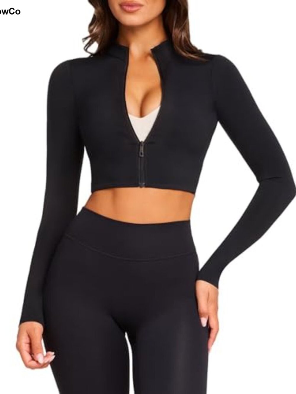 Nylon Spandex Cropped Full Zip Turtleneck Workout Jacket Athletic Gym Top